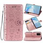 For Galaxy S20 Plus Cute Cat and Dog Embossed Horizontal Flip Leather Case with Bracket / Card Slot / Wallet / Lanyard(Rose Gold) - 1
