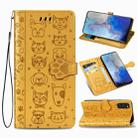 For Galaxy S20 Cute Cat and Dog Embossed Horizontal Flip Leather Case with Bracket / Card Slot / Wallet / Lanyard(Yellow) - 1