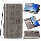 For Galaxy S20 Cute Cat and Dog Embossed Horizontal Flip Leather Case with Bracket / Card Slot / Wallet / Lanyard(Gray) - 1
