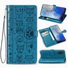 For Galaxy S20 Cute Cat and Dog Embossed Horizontal Flip Leather Case with Bracket / Card Slot / Wallet / Lanyard(Blue) - 1