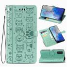 For Galaxy S20 Cute Cat and Dog Embossed Horizontal Flip Leather Case with Bracket / Card Slot / Wallet / Lanyard(Green) - 1
