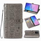 For Galaxy S10 Lite/A91 Cute Cat and Dog Embossed Horizontal Flip Leather Case with Bracket / Card Slot / Wallet / Lanyard(Gray) - 1