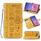 For Galaxy S10E Cute Cat and Dog Embossed Horizontal Flip Leather Case with Bracket / Card Slot / Wallet / Lanyard(Yellow) - 1