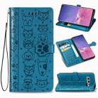For Galaxy S10E Cute Cat and Dog Embossed Horizontal Flip Leather Case with Bracket / Card Slot / Wallet / Lanyard(Blue) - 1