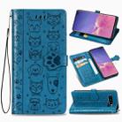 For Galaxy S10 Plus Cute Cat and Dog Embossed Horizontal Flip Leather Case with Bracket / Card Slot / Wallet / Lanyard(Blue) - 1