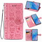 For Galaxy Note 10 Cute Cat and Dog Embossed Horizontal Flip Leather Case with Bracket / Card Slot / Wallet / Lanyard(Pink) - 1