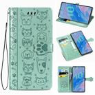 For Galaxy Note 10 Cute Cat and Dog Embossed Horizontal Flip Leather Case with Bracket / Card Slot / Wallet / Lanyard(Green) - 1