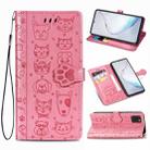 For Galaxy Note 10 Lite/A81  Cute Cat and Dog Embossed Horizontal Flip Leather Case with Bracket / Card Slot / Wallet / Lanyard(Pink) - 1
