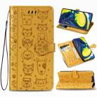 For Galaxy A80/A90 Cute Cat and Dog Embossed Horizontal Flip Leather Case with Bracket / Card Slot / Wallet / Lanyard(Yellow) - 1