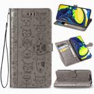 For Galaxy A80/A90 Cute Cat and Dog Embossed Horizontal Flip Leather Case with Bracket / Card Slot / Wallet / Lanyard(Gray) - 1