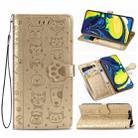 For Galaxy A80/A90 Cute Cat and Dog Embossed Horizontal Flip Leather Case with Bracket / Card Slot / Wallet / Lanyard(Gold) - 1