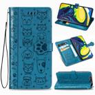 For Galaxy A80/A90 Cute Cat and Dog Embossed Horizontal Flip Leather Case with Bracket / Card Slot / Wallet / Lanyard(Blue) - 1