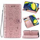 For Galaxy A80/A90 Cute Cat and Dog Embossed Horizontal Flip Leather Case with Bracket / Card Slot / Wallet / Lanyard(Rose Gold) - 1