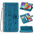 For Galaxy A71 Cute Cat and Dog Embossed Horizontal Flip Leather Case with Bracket / Card Slot / Wallet / Lanyard(Blue) - 1