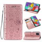 For Galaxy A71 Cute Cat and Dog Embossed Horizontal Flip Leather Case with Bracket / Card Slot / Wallet / Lanyard(Rose Gold) - 1