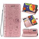 For Galaxy A70/A70S Cute Cat and Dog Embossed Horizontal Flip Leather Case with Bracket / Card Slot / Wallet / Lanyard(Rose Gold) - 1