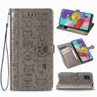 For Galaxy A51 Cute Cat and Dog Embossed Horizontal Flip Leather Case with Bracket / Card Slot / Wallet / Lanyard(Gray) - 1