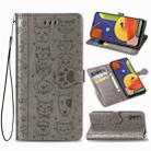 For Galaxy A50/A30S/A50S Cute Cat and Dog Embossed Horizontal Flip Leather Case with Bracket / Card Slot / Wallet / Lanyard(Gray) - 1