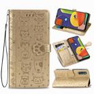 For Galaxy A50/A30S/A50S Cute Cat and Dog Embossed Horizontal Flip Leather Case with Bracket / Card Slot / Wallet / Lanyard(Gold) - 1