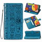 For Galaxy A50/A30S/A50S Cute Cat and Dog Embossed Horizontal Flip Leather Case with Bracket / Card Slot / Wallet / Lanyard(Blue) - 1