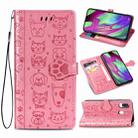For Galaxy A40 Cute Cat and Dog Embossed Horizontal Flip Leather Case with Bracket / Card Slot / Wallet / Lanyard(Pink) - 1