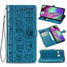For Galaxy A40 Cute Cat and Dog Embossed Horizontal Flip Leather Case with Bracket / Card Slot / Wallet / Lanyard(Blue) - 1