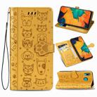 For Galaxy A30 Cute Cat and Dog Embossed Horizontal Flip Leather Case with Bracket / Card Slot / Wallet / Lanyard(Yellow) - 1