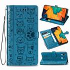 For Galaxy A30 Cute Cat and Dog Embossed Horizontal Flip Leather Case with Bracket / Card Slot / Wallet / Lanyard(Blue) - 1
