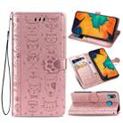 For Galaxy A30 Cute Cat and Dog Embossed Horizontal Flip Leather Case with Bracket / Card Slot / Wallet / Lanyard(Rose Gold) - 1
