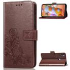 For Galaxy A11 Four-leaf Clasp Embossed Buckle Mobile Phone Protection Leather Case with Lanyard & Card Slot & Wallet & Bracket Function(Brown) - 1
