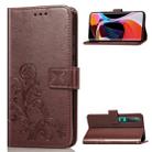For Xiaomi 10 Pro Four-leaf Clasp Embossed Buckle Mobile Phone Protection Leather Case with Lanyard & Card Slot & Wallet & Bracket Function(Brown) - 1