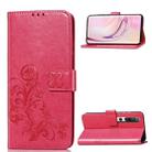 For Xiaomi 10 Four-leaf Clasp Embossed Buckle Mobile Phone Protection Leather Case with Lanyard & Card Slot & Wallet & Bracket Function(Magenta) - 1