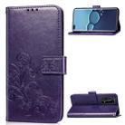 For Huawei P40 Pro Four-leaf Clasp Embossed Buckle Mobile Phone Protection Leather Case with Lanyard & Card Slot & Wallet & Bracket Function(Purple) - 1
