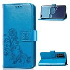 For Huawei P40 Pro Four-leaf Clasp Embossed Buckle Mobile Phone Protection Leather Case with Lanyard & Card Slot & Wallet & Bracket Function(Blue) - 1