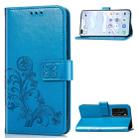 For Huawei P40 Four-leaf Clasp Embossed Buckle Mobile Phone Protection Leather Case with Lanyard & Card Slot & Wallet & Bracket Function(Blue) - 1