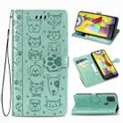 For Galaxy M31 Cute Cat and Dog Embossed Horizontal Flip Leather Case with Bracket / Card Slot / Wallet / Lanyard(Green) - 1