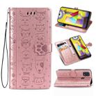For Galaxy M31 Cute Cat and Dog Embossed Horizontal Flip Leather Case with Bracket / Card Slot / Wallet / Lanyard(Rose Gold) - 1