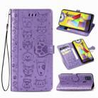 For Galaxy M31 Cute Cat and Dog Embossed Horizontal Flip Leather Case with Bracket / Card Slot / Wallet / Lanyard(Purple) - 1