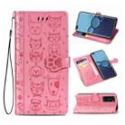 For Huawei P40 Cute Cat and Dog Embossed Horizontal Flip Leather Case with Bracket / Card Slot / Wallet / Lanyard(Pink) - 1