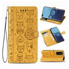 For Huawei P40 Cute Cat and Dog Embossed Horizontal Flip Leather Case with Bracket / Card Slot / Wallet / Lanyard(Yellow) - 1