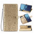 For Huawei P40 Cute Cat and Dog Embossed Horizontal Flip Leather Case with Bracket / Card Slot / Wallet / Lanyard(Gold) - 1