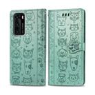 For Huawei P40 Cute Cat and Dog Embossed Horizontal Flip Leather Case with Bracket / Card Slot / Wallet / Lanyard(Green) - 2