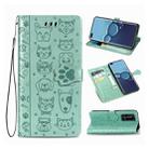 For Huawei P40 Pro Cute Cat and Dog Embossed Horizontal Flip Leather Case with Bracket / Card Slot / Wallet / Lanyard(Green) - 1