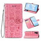 For Huawei P30 Pro Cute Cat and Dog Embossed Horizontal Flip Leather Case with Bracket / Card Slot / Wallet / Lanyard(Pink) - 1