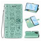For Huawei P30 Pro Cute Cat and Dog Embossed Horizontal Flip Leather Case with Bracket / Card Slot / Wallet / Lanyard(Green) - 1