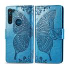 For Moto G8 Power Butterfly Love Flower Embossed Horizontal Flip Leather Case with Bracket / Card Slot / Wallet / Lanyard(Blue) - 1