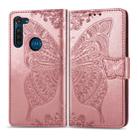 For Moto G8 Power Butterfly Love Flower Embossed Horizontal Flip Leather Case with Bracket / Card Slot / Wallet / Lanyard(Rose Gold) - 1