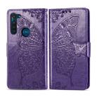 For Moto G8 Power Butterfly Love Flower Embossed Horizontal Flip Leather Case with Bracket / Card Slot / Wallet / Lanyard(Dark Purple) - 1