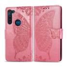 For Moto G8 Power Butterfly Love Flower Embossed Horizontal Flip Leather Case with Bracket / Card Slot / Wallet / Lanyard(Pink) - 1