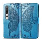 For Xiaomi 10 Butterfly Love Flower Embossed Horizontal Flip Leather Case with Bracket / Card Slot / Wallet / Lanyard(Blue) - 1